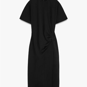 Zara Black Short-Sleeve Midi Dress with Side Knot